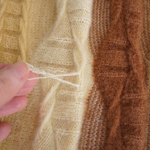 Vintage '60S Mukat Mustard & Brown Cable Knit Button Up Long Cardigan Sweater L - Picture 12 of 13